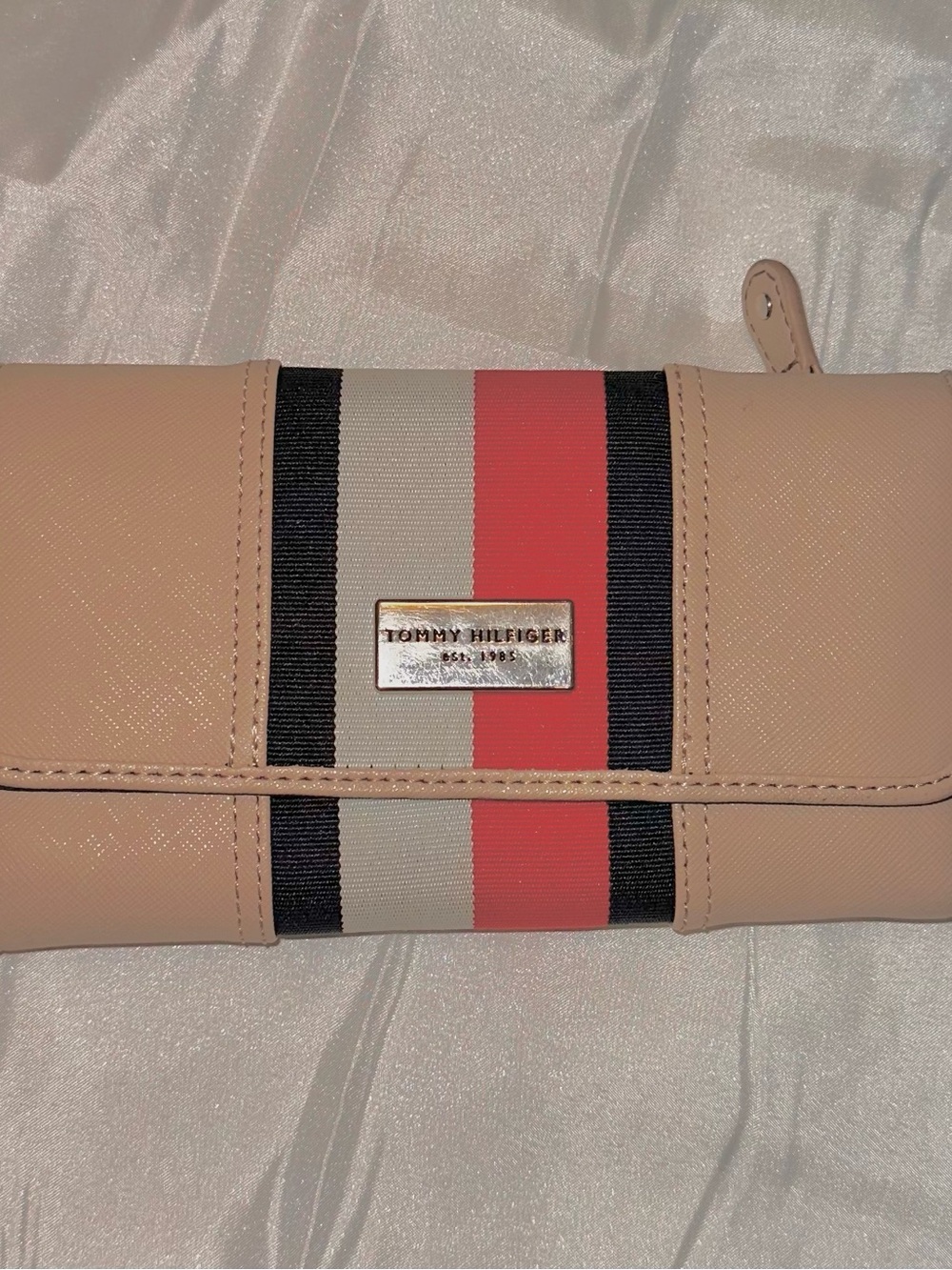 Tommy Hilfiger Beige Wallet with Red, White and Black Signature Stripe